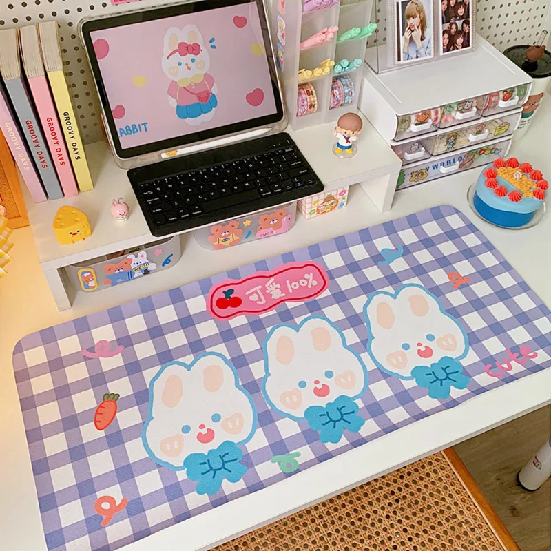 

Kawaii Cute Bear Rabbit Printed Desk Pads Table Mat Student Mouse Pad Computer Keyboard Pad Desktop Large Game Mat Stationery