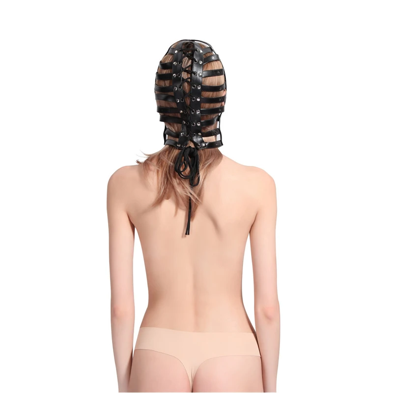 БДСМ сексуальная игрушка полый полосатый капюшон из ПУ кожи раб Косплей взрослые
