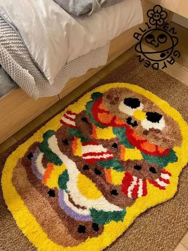 Creative Hamburger Bathroom Mat Home Plush Soft Rug Anti-slip Faul Wool Furry Carpet Bedside Living Room Absorbent Non-Slip Mat