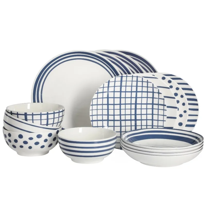 Home New Light Blue 16-Pieces Fine China Dinnerware Set