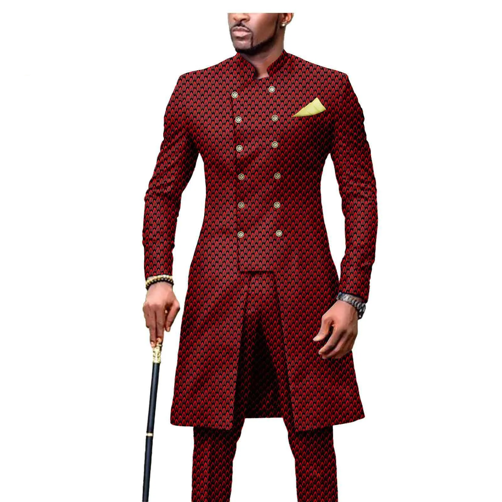 New Men`s Suit African Clothing Dashiki Printed Jacket and Ankara Pants 2 Piece Set Dress Suit Ankara Outwear for Wedding