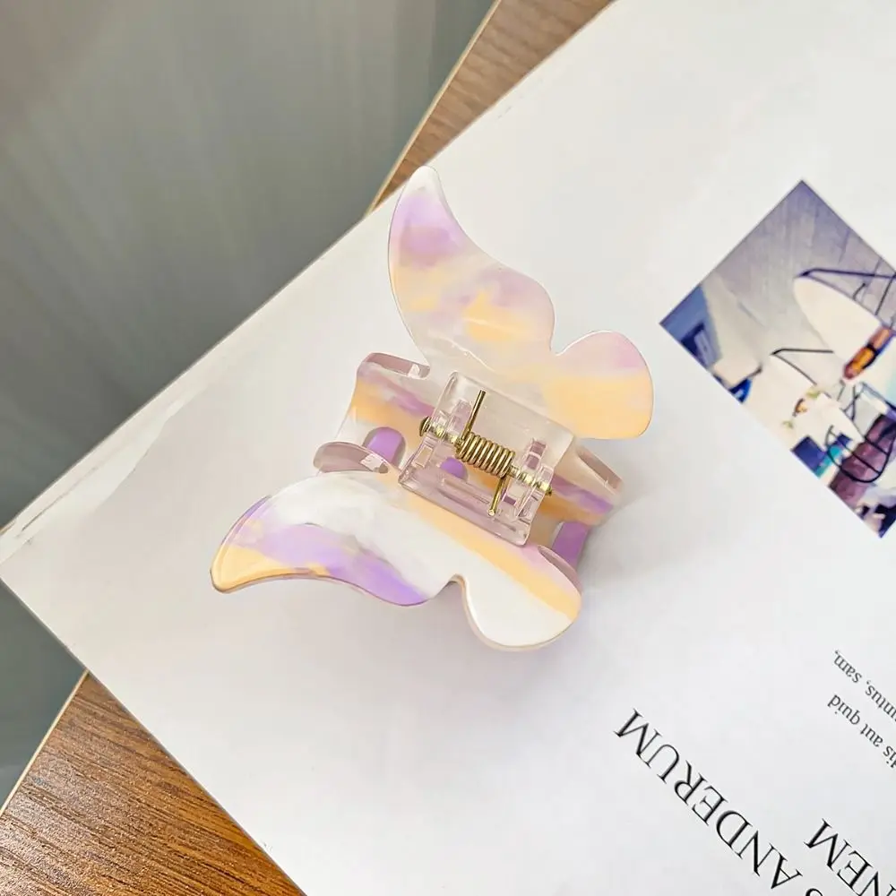 Элегантный корейский стиль Заколка-краб для волос с бабочкой акриловый яркий