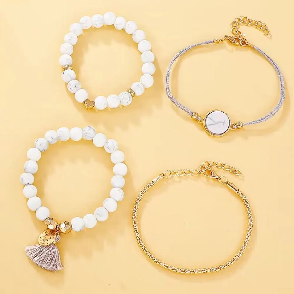 Набор женский FanTeeDa кварцевые наручные часы 40 мм браслет 4 шт с искусственным