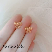 fanualoli 2022 new product bow tie earring opal gold metal earrings for women korean fashion jewelry for women free shipping