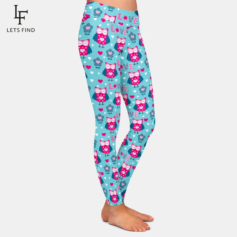 LETSFIND Fashion Leggings 3D Cute Winter Colorful Owls Printing Full LeggingsElastic High Waist Women Leggings