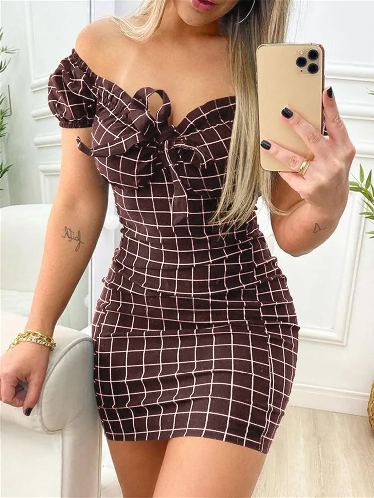 Женское сексуальное платье в клетку с принтом вечерние облегающие