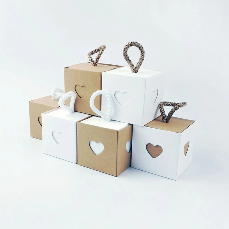 

50pcs Wedding Kraft Paper Gift Candy Box Heart Burlap Bag DIY Kid Gifts For Guests Wedding Favors Birthday Baby Party Decoration