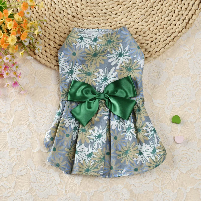 Летнее платье для маленькой собаки с цветочным рисунком юбка бантом Весенние