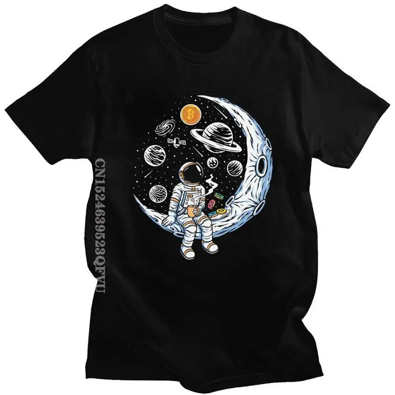 

Male Bitcoin Crypto BTC To The Moon T Shirts Women Men Cotton Tshirt Novelty T Shirt Astronaut Cryptocurrency Tee Top Clothes