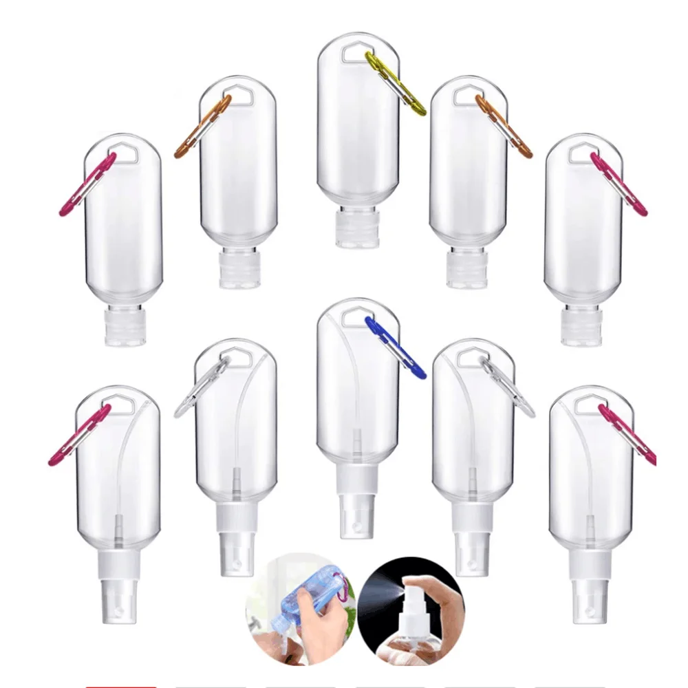 

20pcs 30/ 60ml Empty Hand Sanitizer Travel Size Holder Hook Keychain Carriers Flip Cap Reusable Portable Empty Bottles Wholesale