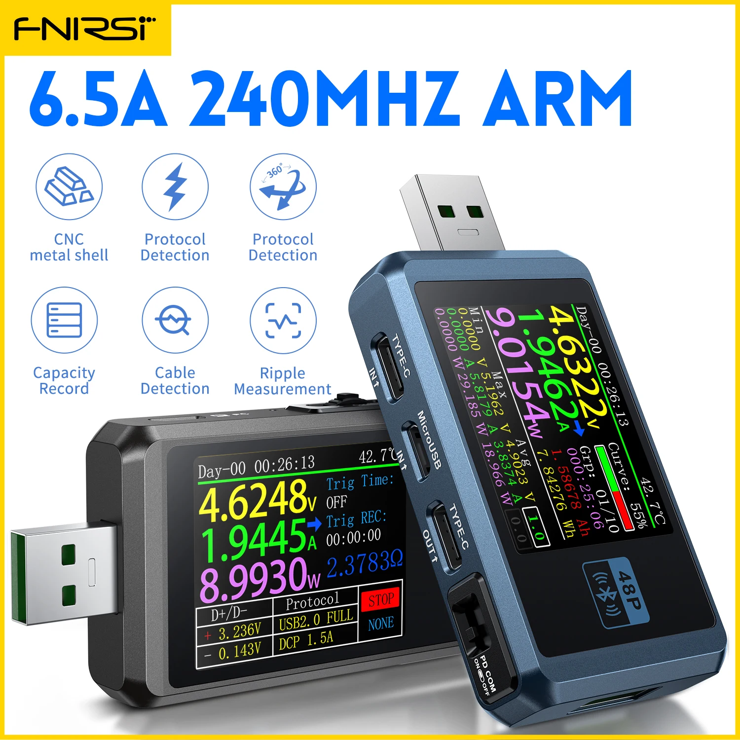 

USB-тестер FNIRSI FNB48P, вольтметр, амперметр