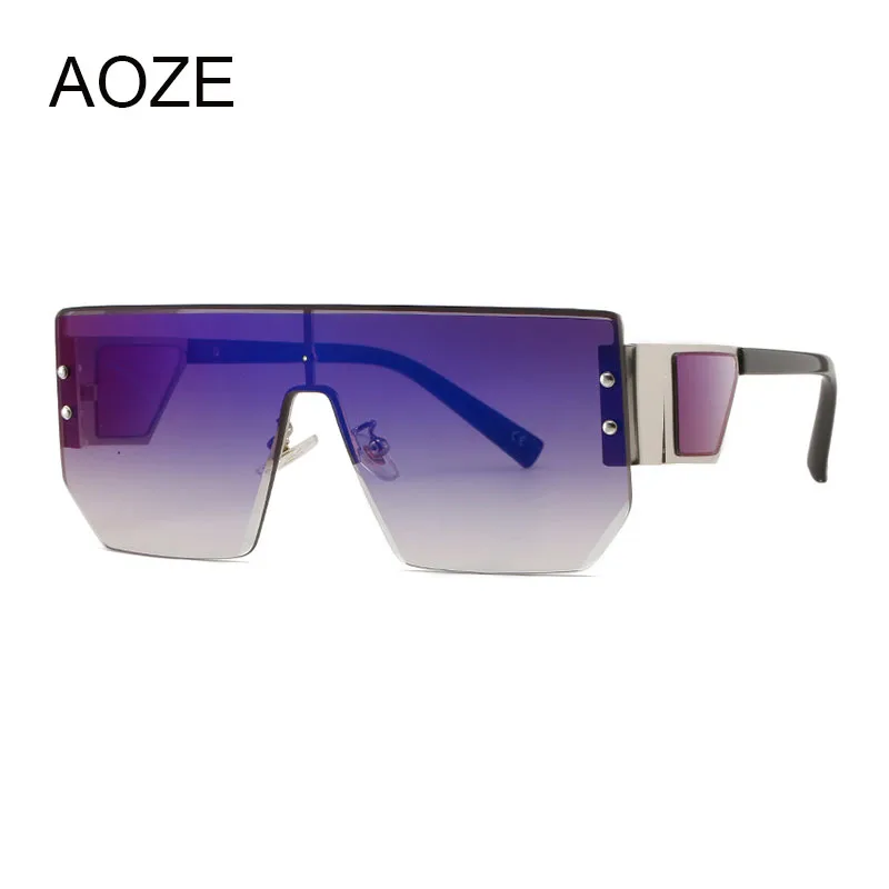 

AOZE 2022 Fashion Women Men Oversized Shield Style Sunglasses Vintage Large Rivets Brand Design Sun Glasses Oculos UV400