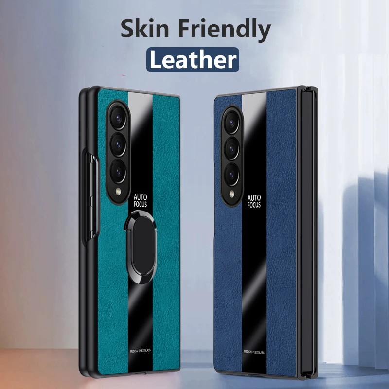 

Leather Case for Samsung Galaxy Z Fold4 Fold3 Fold2 Luxury Carbon Fiber Car Magnetic Ring Holder Hard Phone Cover SamsungZFold4