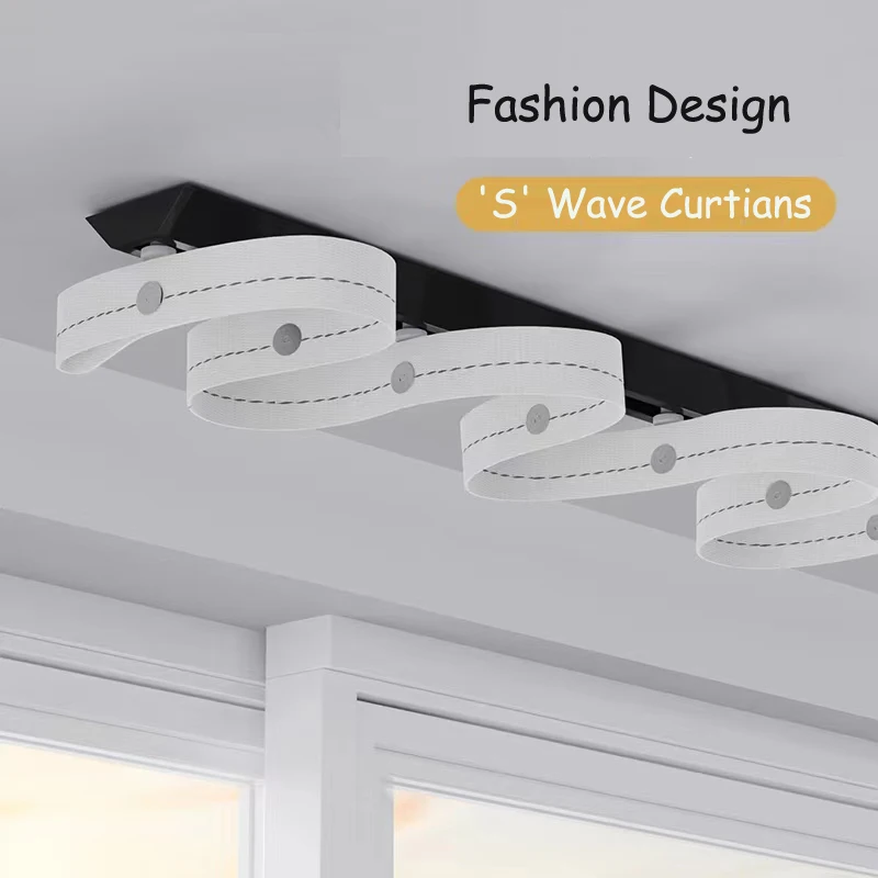 Fashion Design Black/White S Wave Curtians Track Ceiling Installation Come with S-Type Water Wave Cloth Belt and Accessories