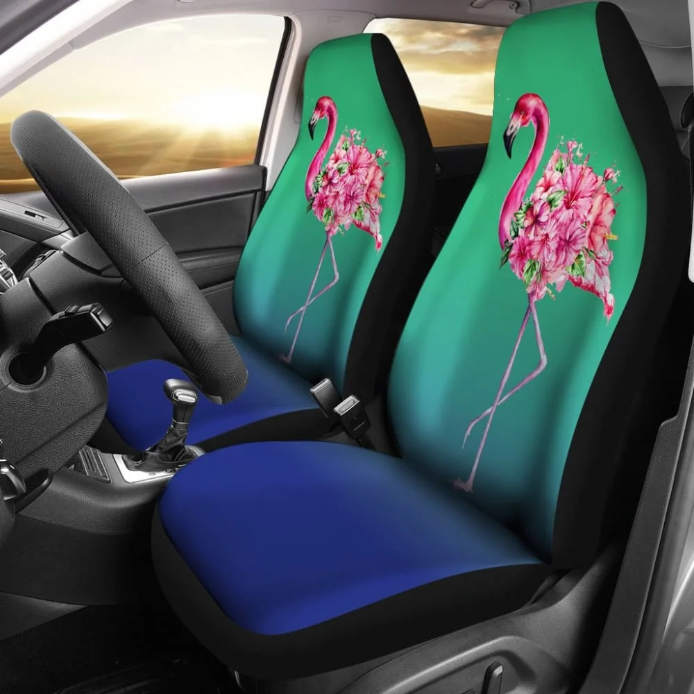 

Чехлы на сиденья автомобиля с цветочным принтом, розовые фламинго, 210502, комплект из 2 универсальных защитных чехлов на передние сиденья