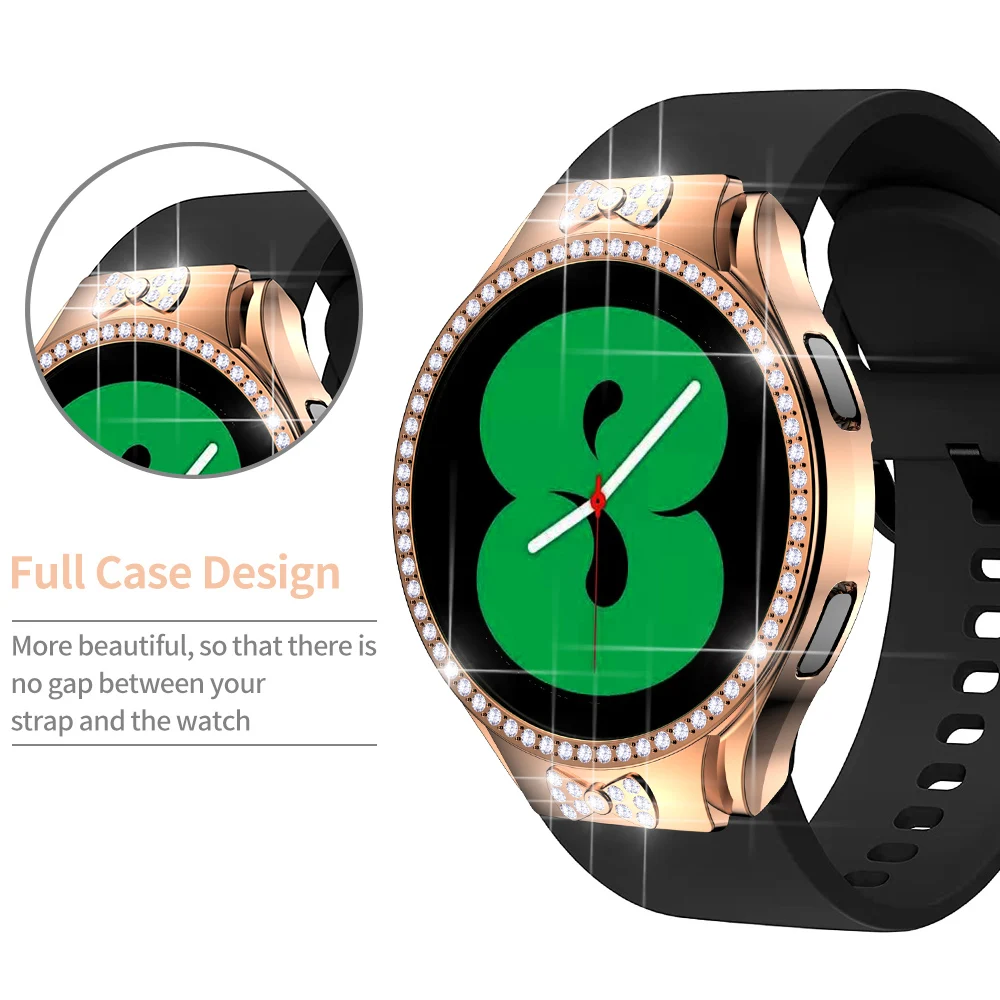 Фото Изысканный полый защитный чехол для Samsung Galaxy Watch 4 40 мм, чехол для женщин с милым бантом, бампер из поликарбоната, блестящие аксессуары с жесткой рамкой №3