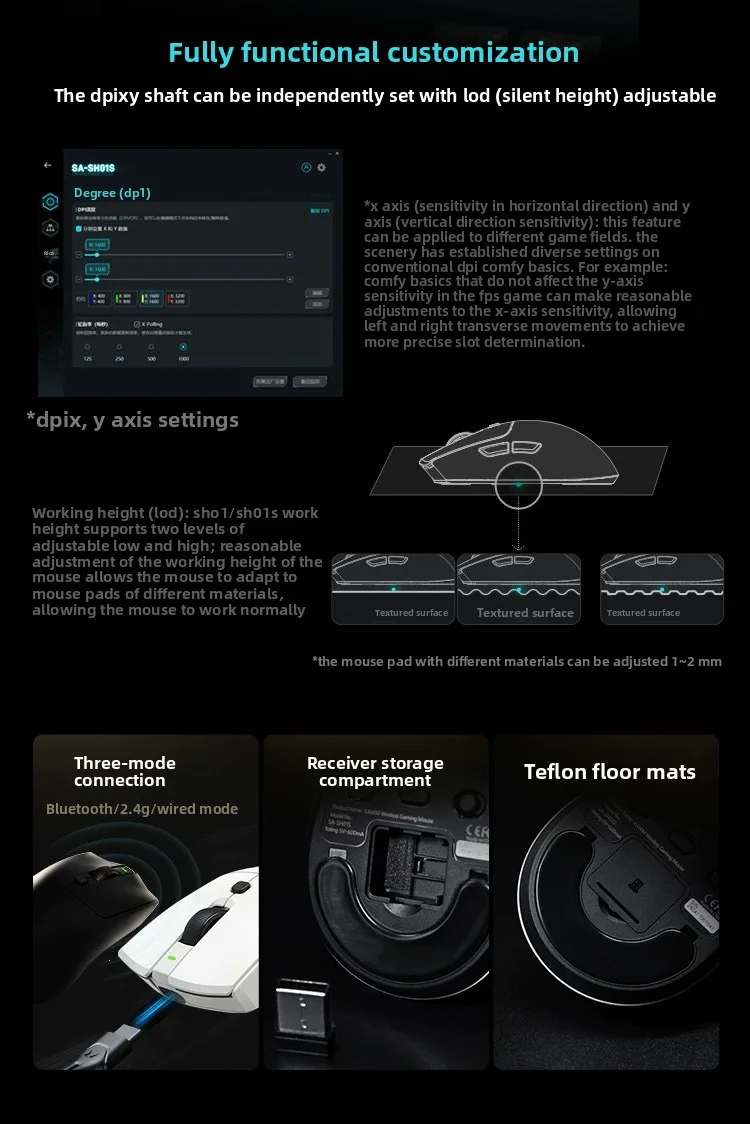 Фото Беспроводная игровая мышь, легкая, 65 г, датчик 3395, 3 режима (2,4G/Bluetooth/проводная), микропереключатели с возможностью горячей замены, эргономичный дизайн №3