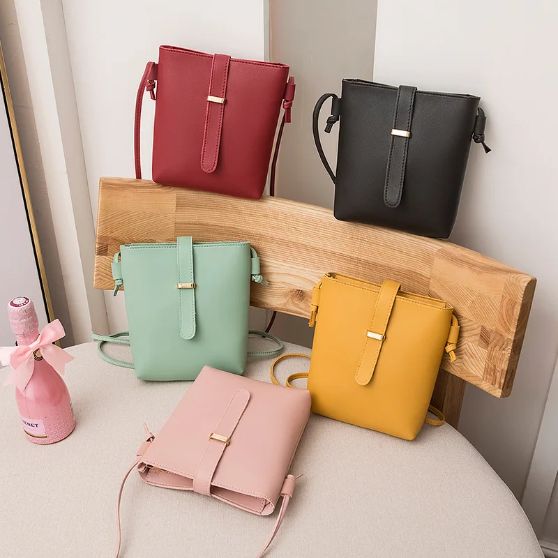 

5 Colors Women's Mobile Phone Bag Crossbody Bucket Wallet Simple Fashion Solid Color Mini Matte Leather Purse Handbag
