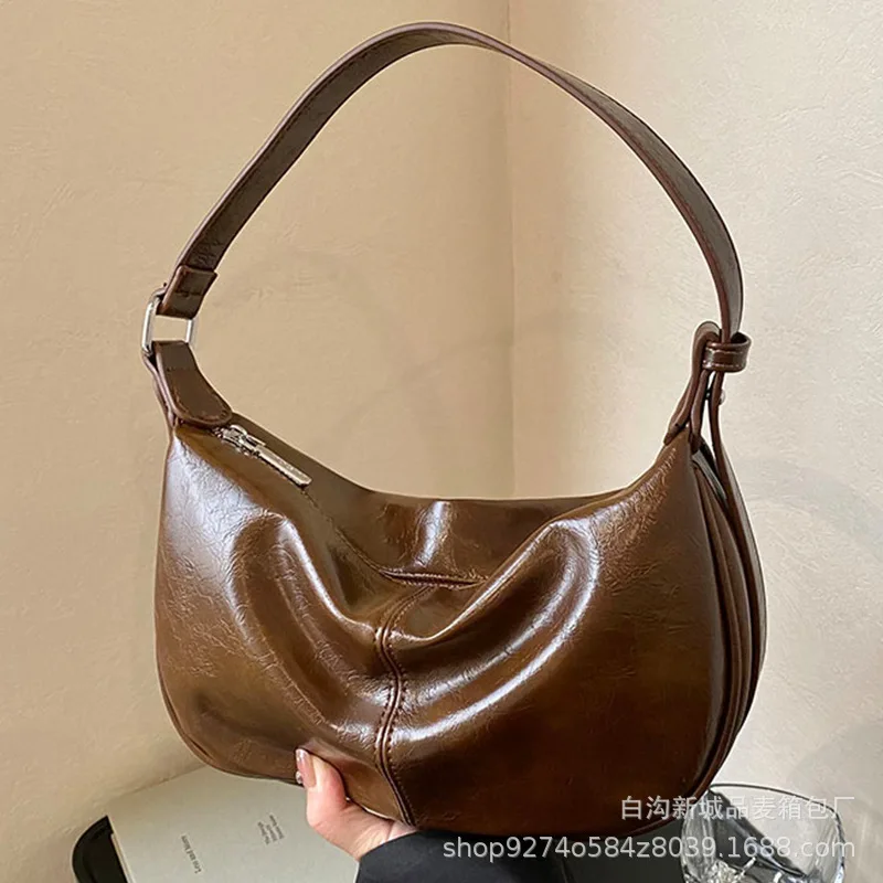 Новая простая сумка женская Moon под мышками жирная кожа модная супермягкая для