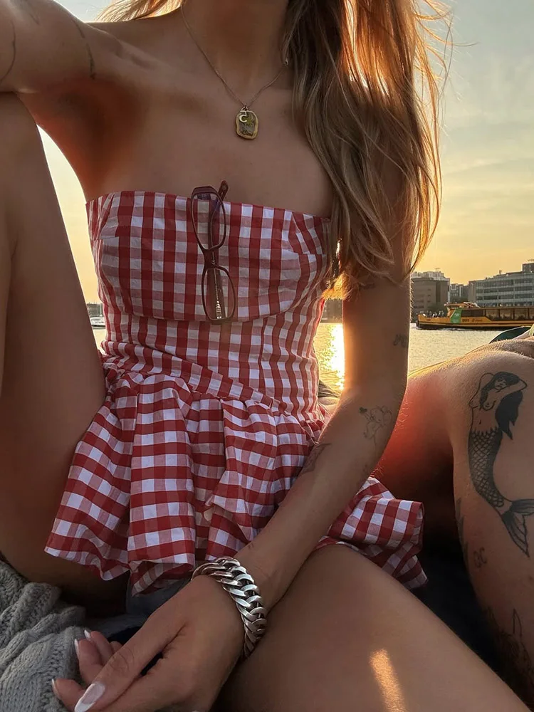 InGrily с принтом красно-белая клетчатая накидка на грудь плиссированный пушистый