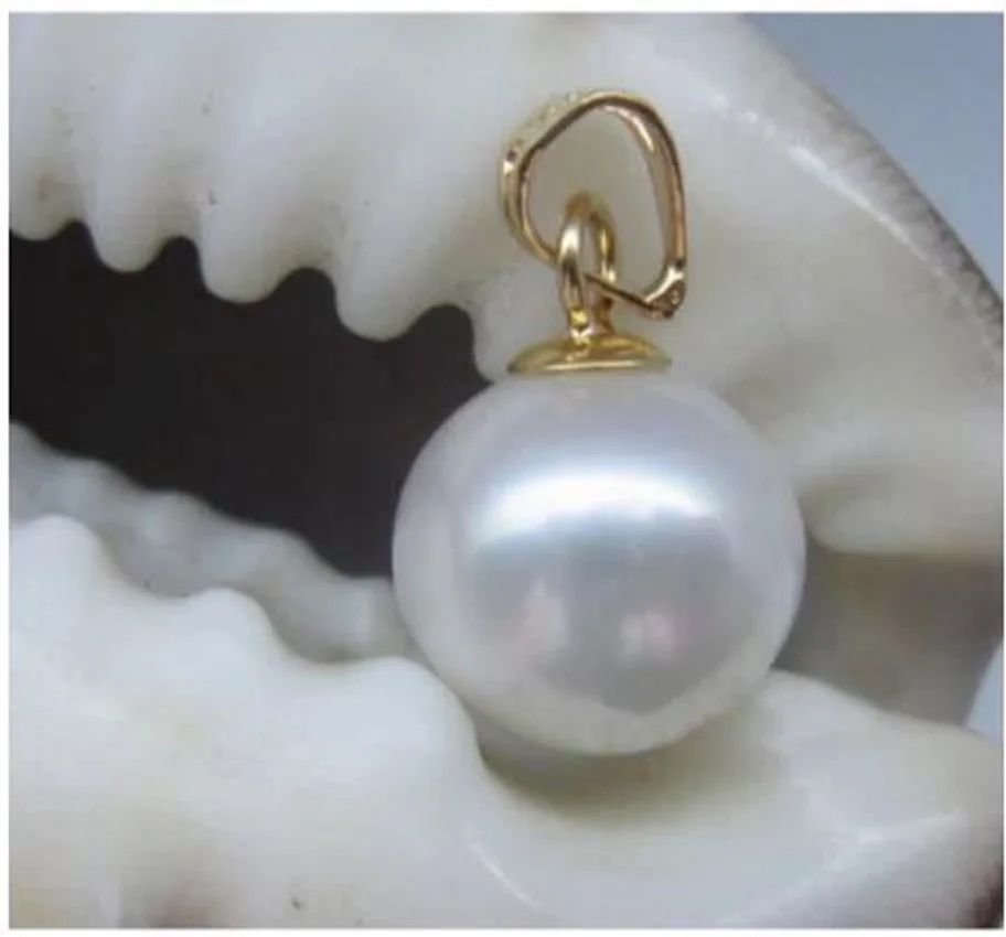 

AAA10-11mm Genuine Natural White south sea pearl pendant necklace gold fin