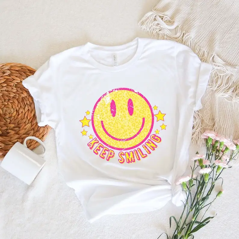 

Keep Smile Retro T-shirt Good Vibes Shirt retro Inspired design shirts Life is Worth it tee Trendy Women's Shirts