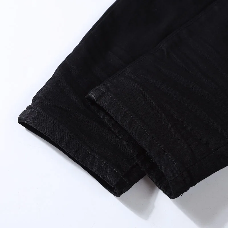 Fashion Men's Jeans High Street Black Slim Fit Casual Skinny Ripped Denim Pencil Pants Punk Style Harajuku Streetwear Trousers