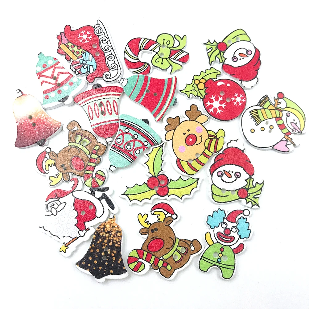 

Buttons Christmas Wooden Button Wood Sewingtable Scatter Design Style Diy Ornament Craftsdoll Holes Small Cloth