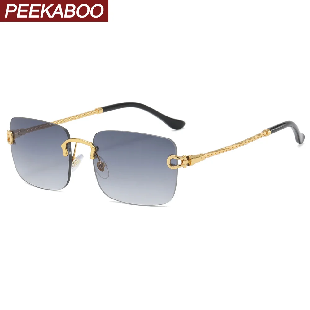 

Peekaboo rimless sunglasses for men metal gold blue brown fashion square sun glasses for women uv400 frameless 2023 unisex