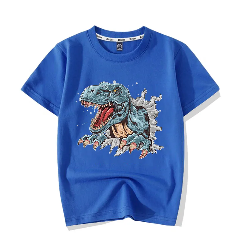 

Summer foreign trade children's clothing children's creative cartoon dinosaur T-shirt 26 count combed cotton short sleeve
