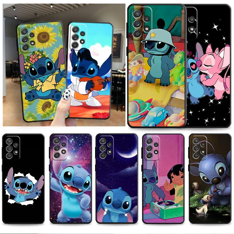 

Cute Lilo Stitch Case for Samsung Galaxy A23 A32 A21s A71 A31 A51 A33 A72 A22 A13 A53 A52 A73 A11 Cover Black Soft Capa Armor
