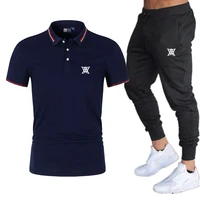 summer new golf casual mens golf polo shirt pants suit brand short sleeve set jogging sweatpants male sportswear 2 piece set
