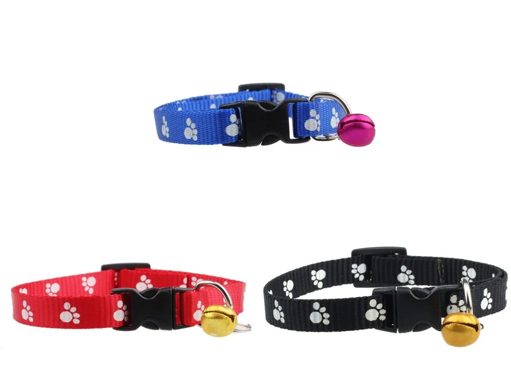 

With Bells Dog Footprints Collars Pet Nylon Adjustable Puppy Collar RD Pet Collars