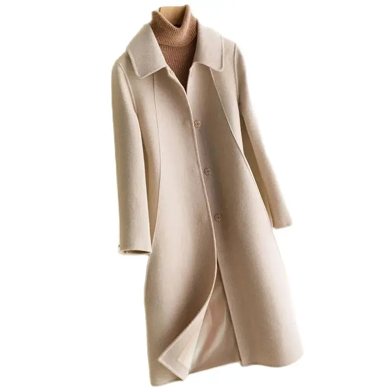 

2023 NEW Fashion Woolen Coat Female Elegant Slim Mid-Length Women's Woolen Windbreaker Autumn Winter Outerwear Korean Version