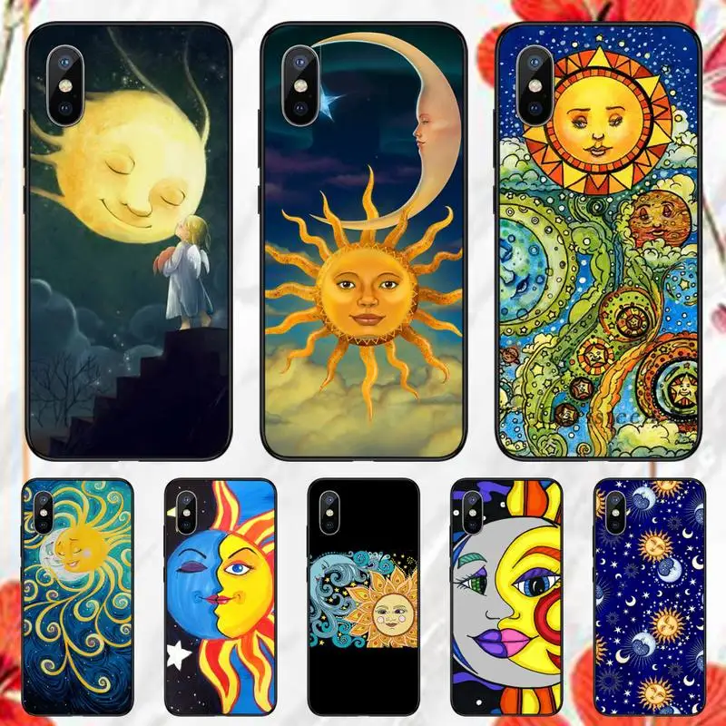

Funny Sun Moon Face Phone Case for iPhone 11 12 13 pro XS MAX 8 7 6 6S Plus X 5S SE 2020 XR mini