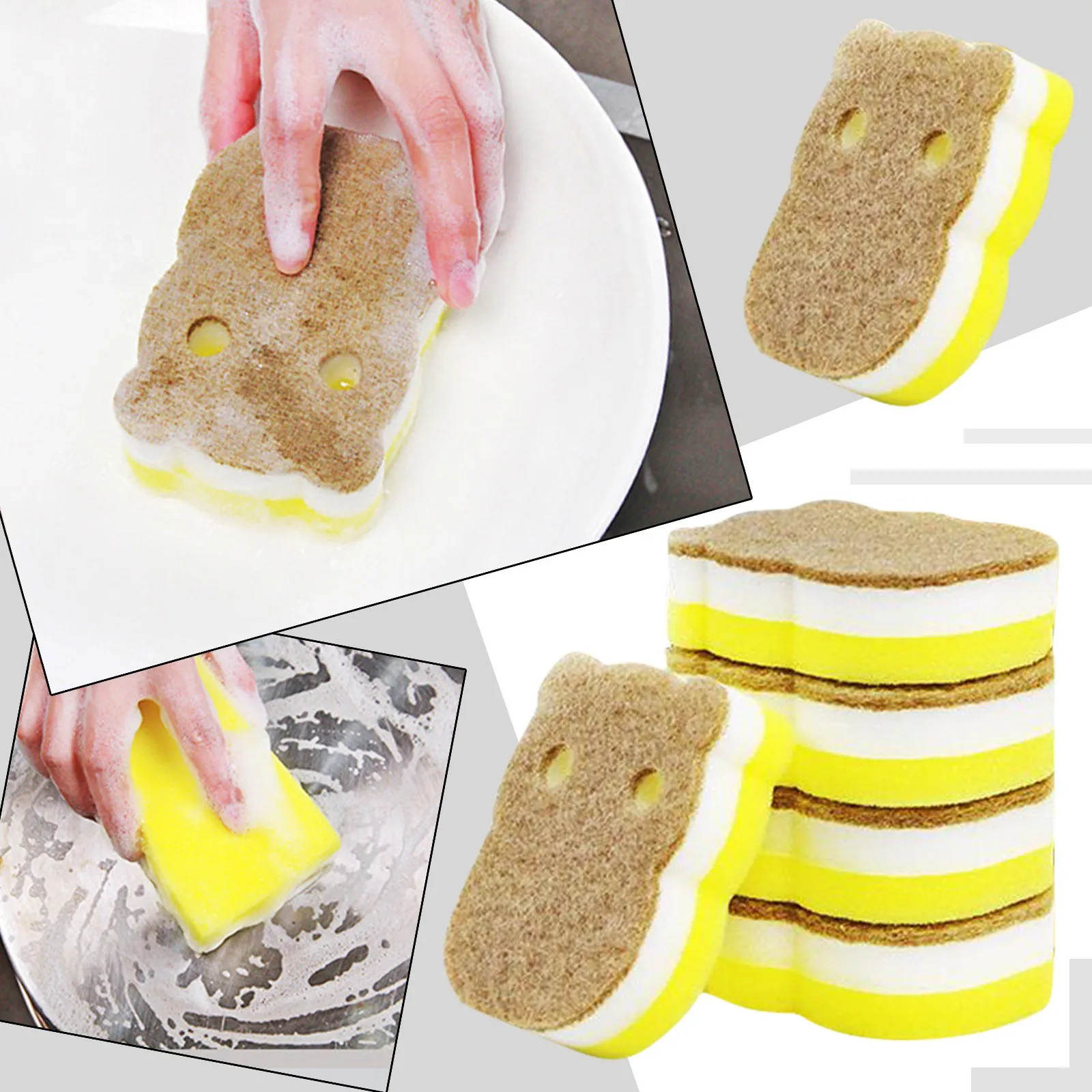 

5pcs Decontamination Dishwashing Sponge Three Layer Cleaning Brush Reusable Cleaning Electric Stove Top Glass Ceramic Pads
