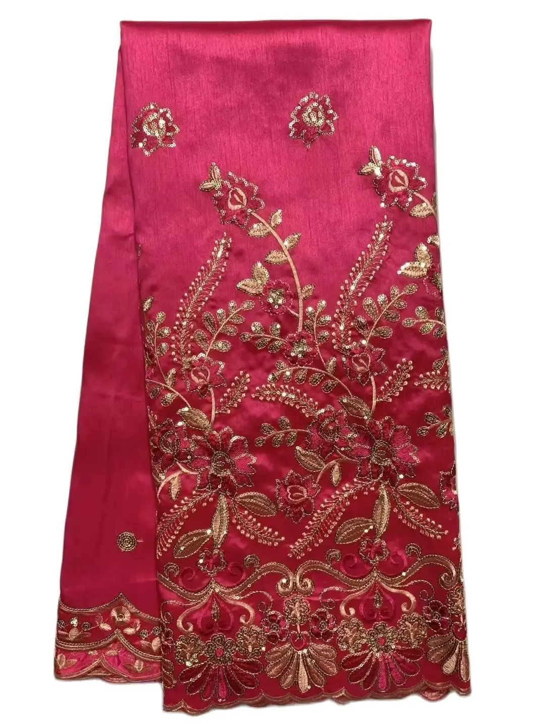 

Pretty George Fabric Indian Silk Material Embroidered African Lace George Fabrics With Sequins For Wedding Dress 5 Yards