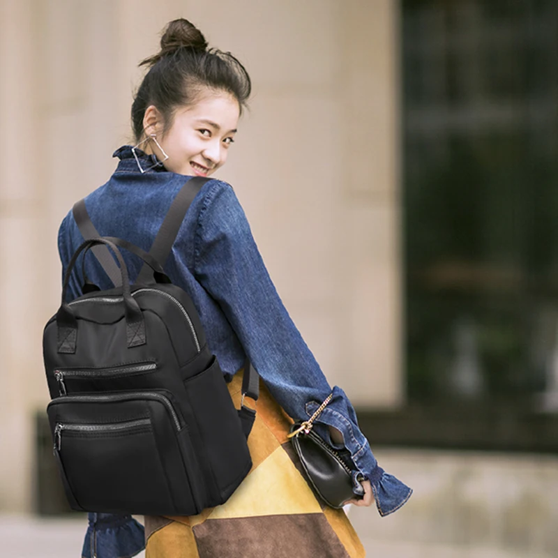 

JOYPESSIE Fashion Waterproof Oxford Women Mochila Solid High School Bookbag for Girls Schoolbag Bagpack Black Shoulder Rucksack