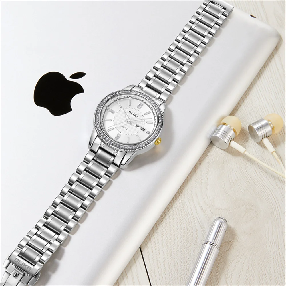 QSCY OLIKA Men Ladies Watch Fashion Diamond Couple Watch Waterproof Stainless Steel Quartz Watch enlarge
