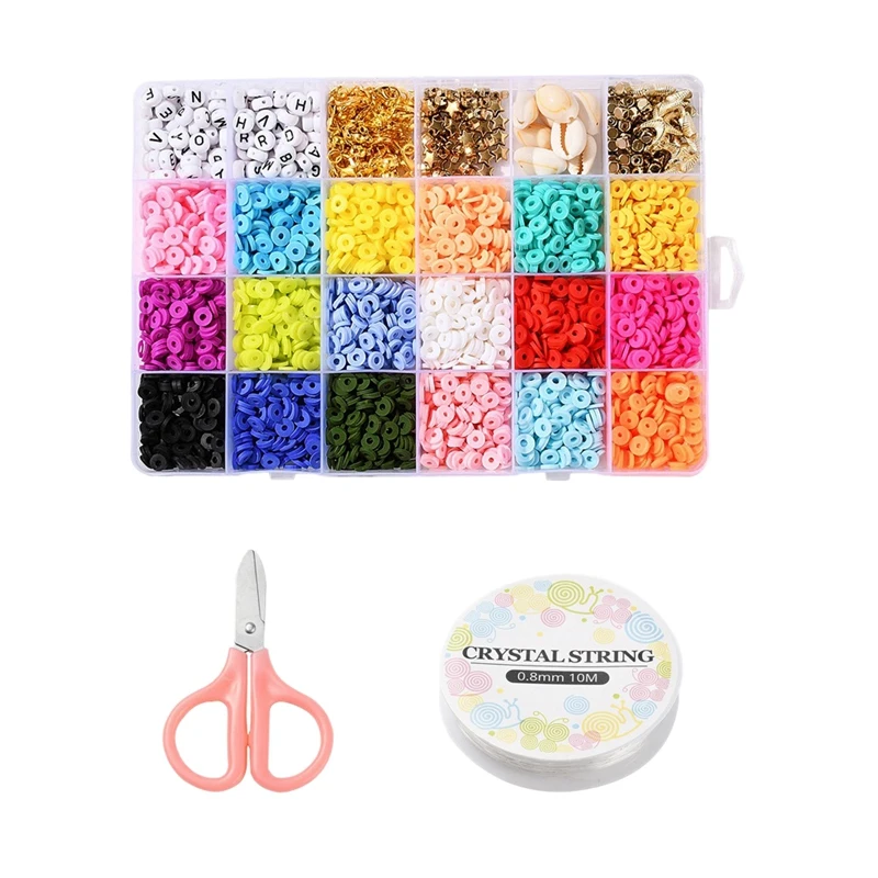 

2700Pcs 6mm Clay Beads for Jewelry Making Bracelet Kit Flat Round Clay Beads with Pendant Charms and Letter Beads