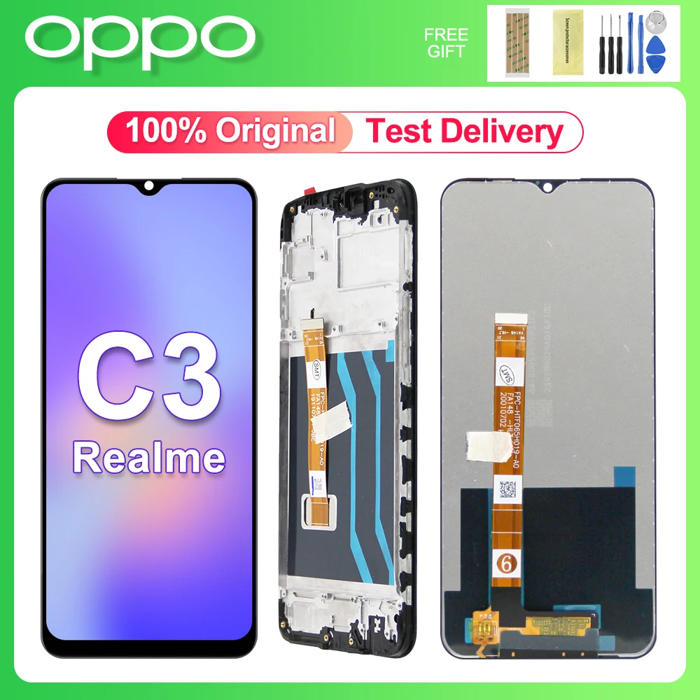

ЖК-дисплей для Realme C3 RMX2027 RMX2021 RMX2020, ЖК-дисплей с рамкой, дигитайзер, сенсорный экран OPPO Realme C3, оригинальный запасной ЖК-дисплей