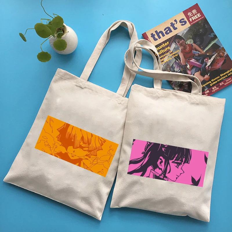 

Shopping Bags Demon Slayer's Blade Canvas Bag Shopper Tote Bag Anime Customizable Women Fabric Designer Handbags Shoping Handbag