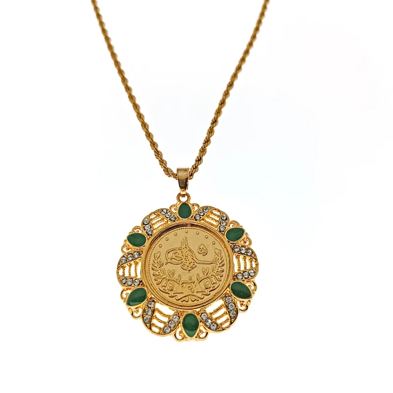 

New Kurdish Style Pendant Necklace Turkish Ottoman Totem Coin Pendant Arab Muslim Women Necklace Jewelry Gifts
