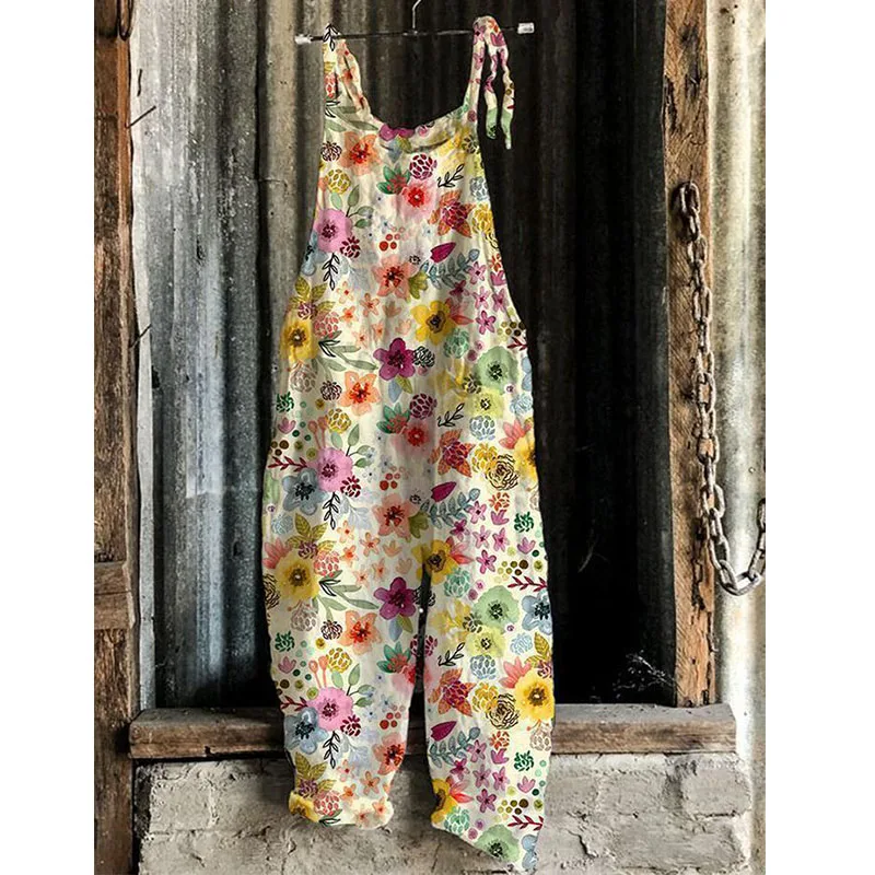 

Retro print casual jumpsuit