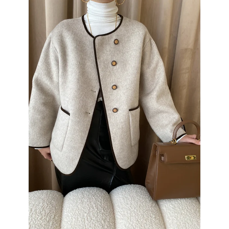 Двустороннее шерстяное пальто контрастной