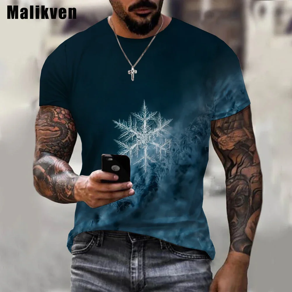 Новинка 2024 мужская летняя футболка с принтом снежинок 3D печать топ унисекс