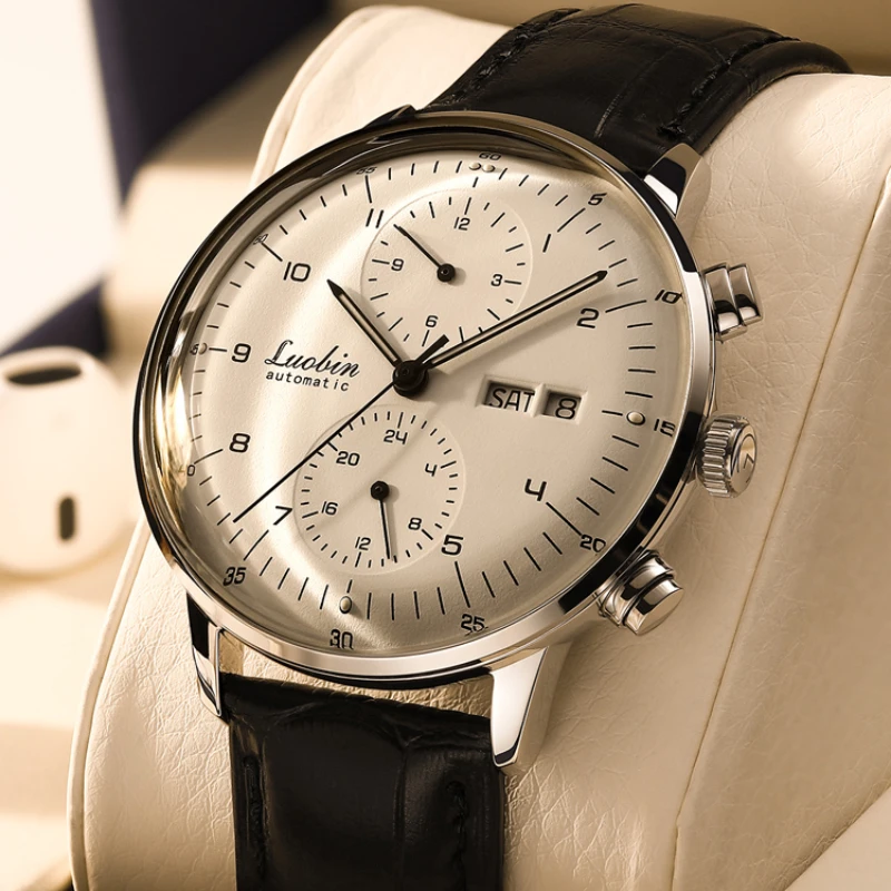 

Luobin Retro Mechanical Watch Suitable for Men Back Cover Hollow Design HD Curved Glass Dial Simple Luxury High-end Watch