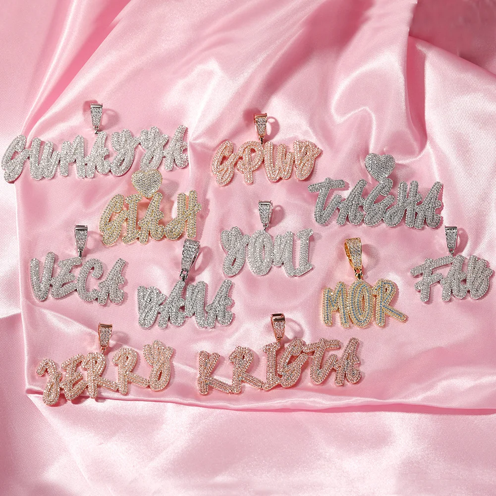 TopBling Hip Hop A-Z Custom Name Letters Pendant Necklaces Colorful Zircon Men Women Gift