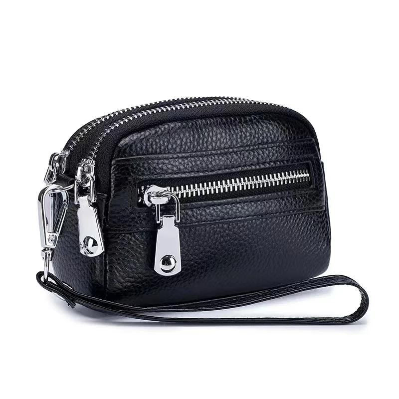 New European and American Fashion Short Head Leather Super Large Capacity Multi-Function Double Zipper Lady's Purse