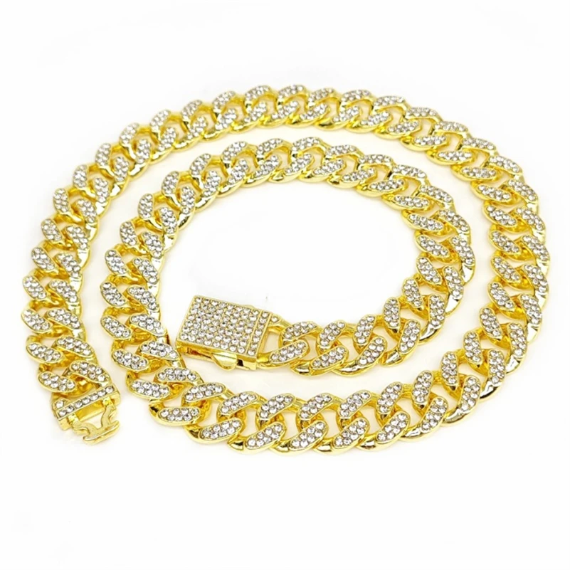 

Luxury Crystal Miami Iced Out Cuban Link Chain Men Necklace For Women Full Rhinestones Kpop Charms Hip Hop Jewelry Necklace Gift